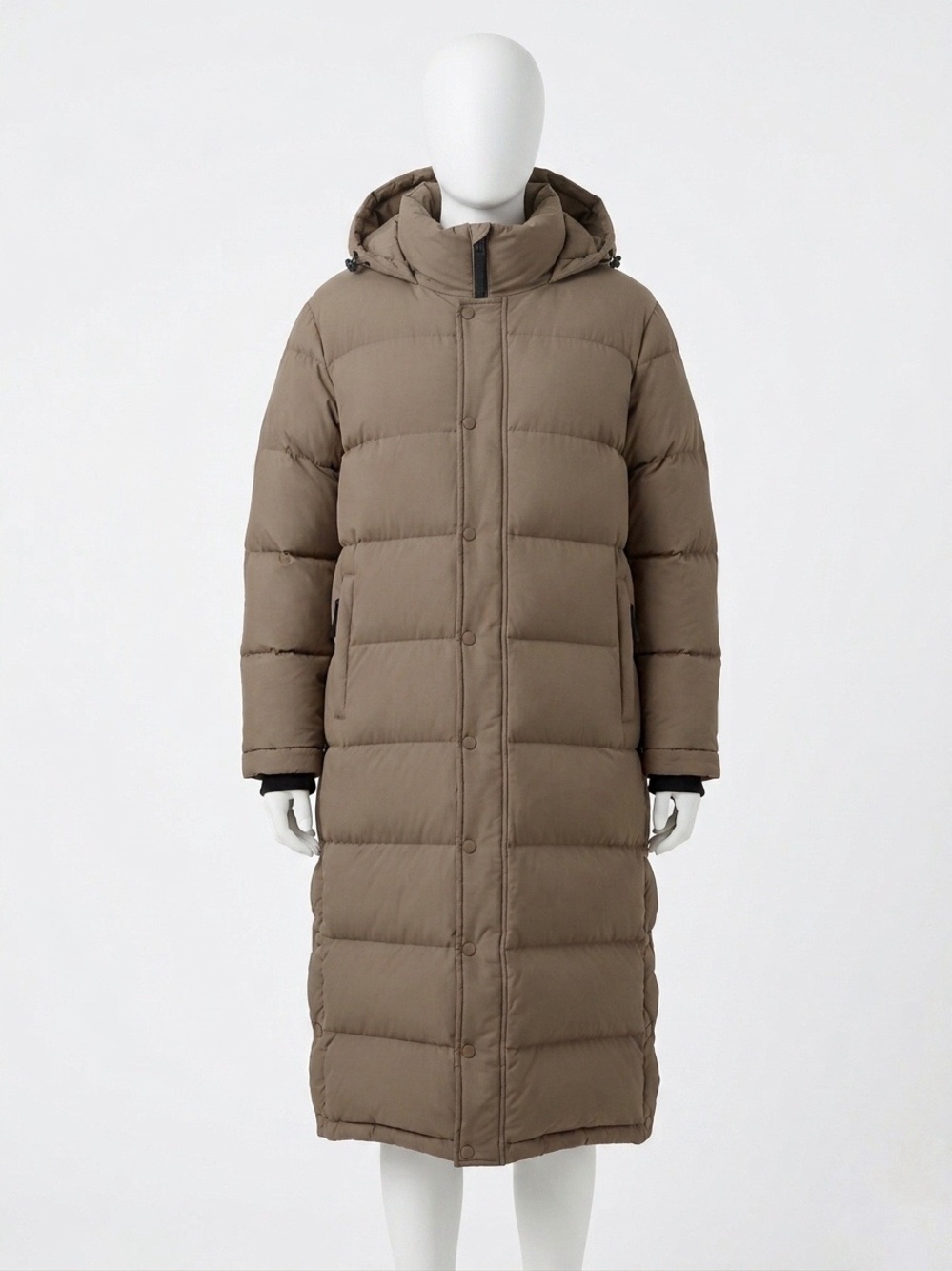 TNA The Super Puff - cliMATTE Long Hooded Puffer Coat in Taupe Aritzia Medium